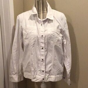 Chicos White Cotton Snap Up Light Weight Coat Size 3 (XLarge 16)